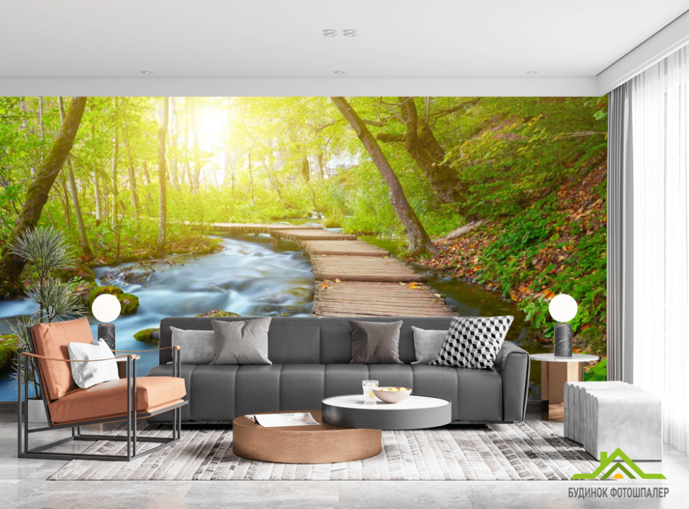 выбрать Фотошпалери дерев'яна доріжка в лісі Фотошпалери Природа на стіну