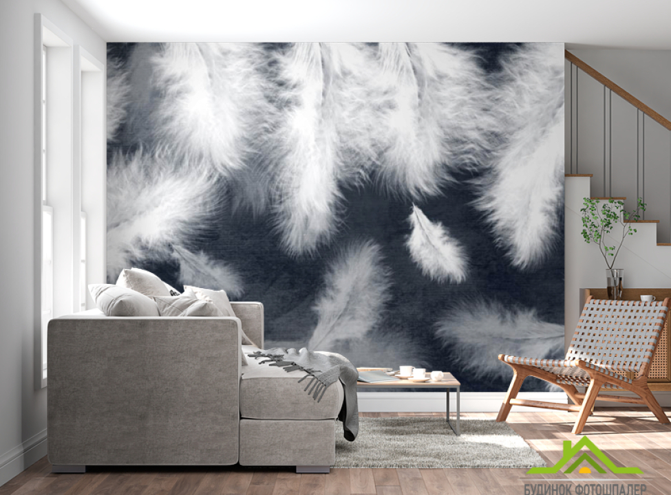 выбрать Фотошпалери біле пір'я на синьому тлі Фотошпалери пір'я на стіну