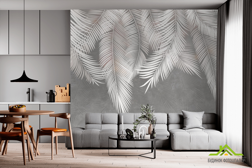 Фотообои серые листья на стену