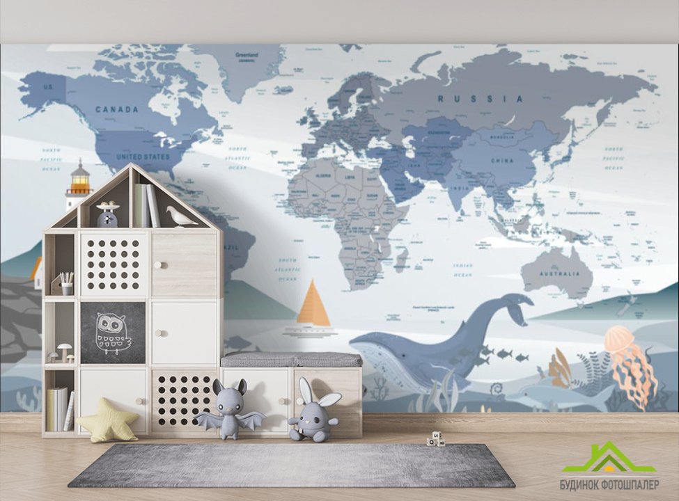 выбрать Фотошпалери Карта англійською в морському стилі англійською Фотошпалери Розвиваючі карти на стіну