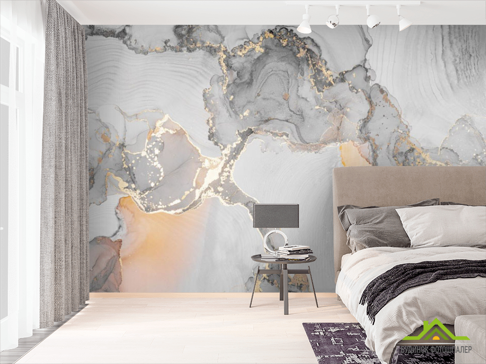 Фотошпалери сірий мармур з золотом