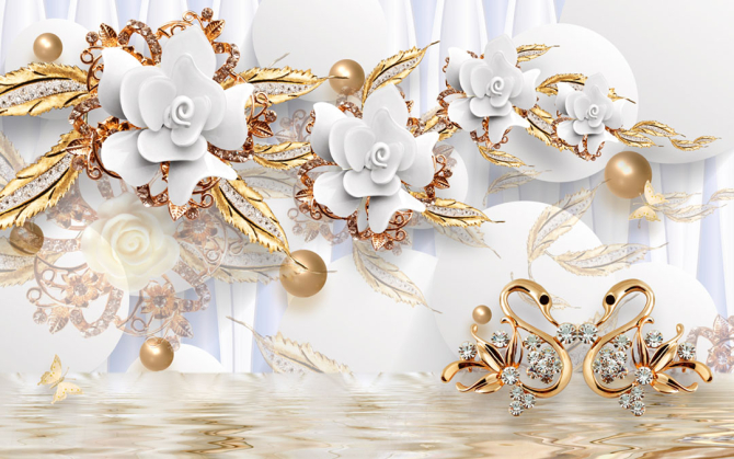 Фотошпалери Керамічні квіти з золотом