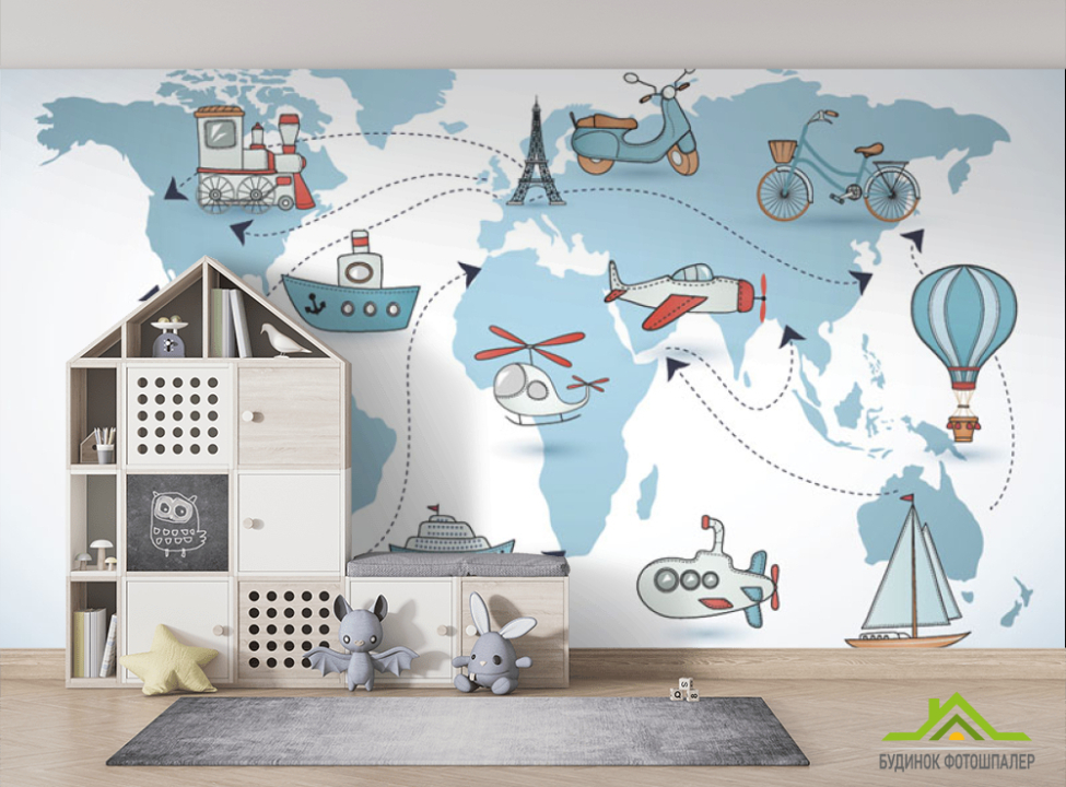 выбрать Фотошпалери карта дитяча для маленьких мандрівників Фотошпалери Розвиваючі карти на стіну