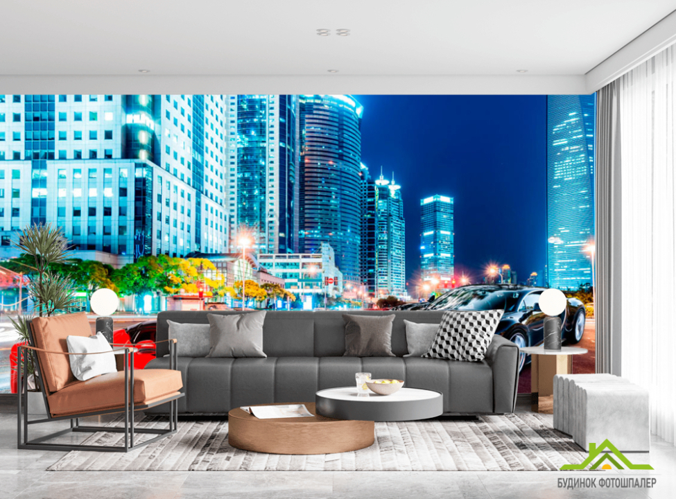 выбрать Фотошпалери Машини на тлі міста Фотошпалери Транспорт на стіну