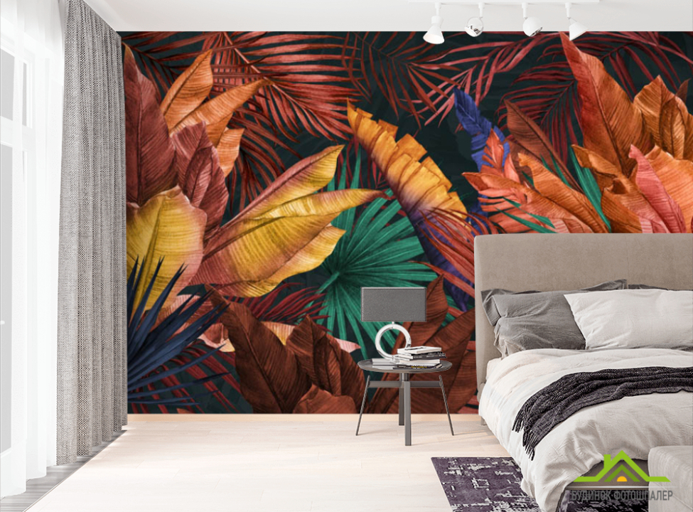выбрать Фотообои Яркие тропические листья Фотообои тропические листья на стену