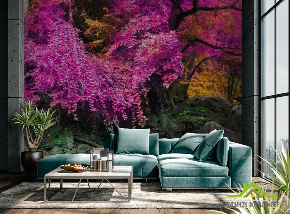 выбрать Фотошпалери Рожевий ліс Фотошпалери Рожеві дерева на стіну