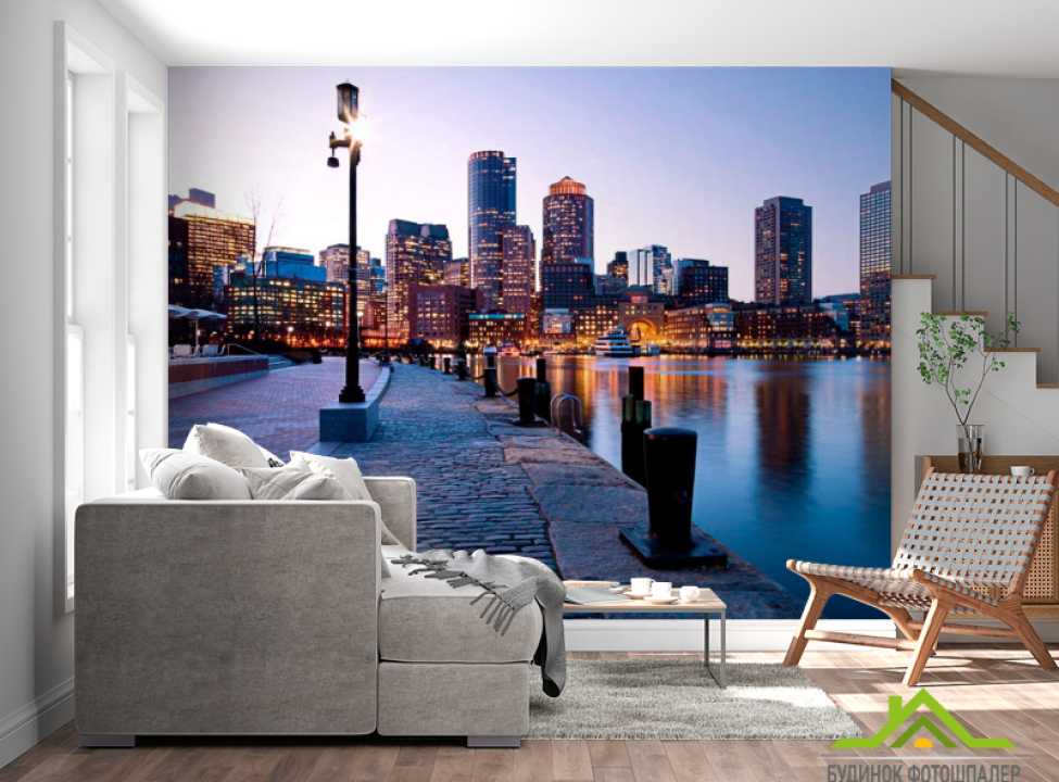 выбрать Фотошпалери Ранок, набережна Фотошпалери Місто на стіну