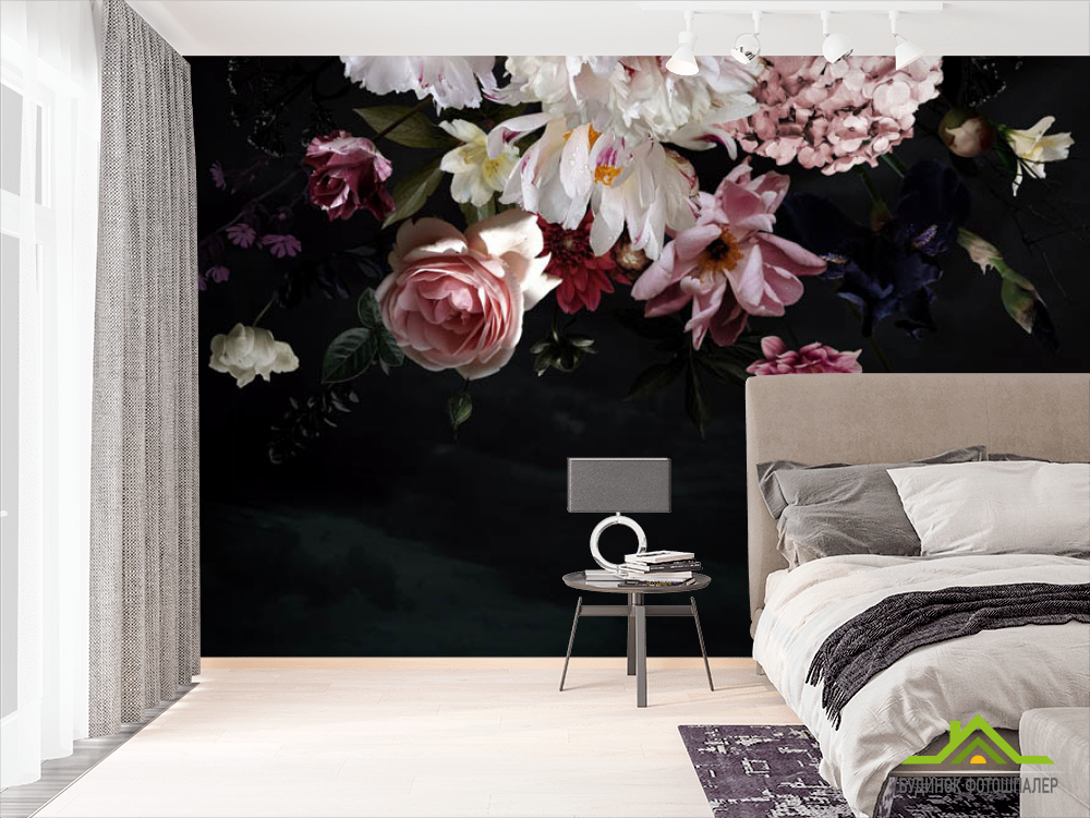 Фотошпалери Квіти на чорному тлі