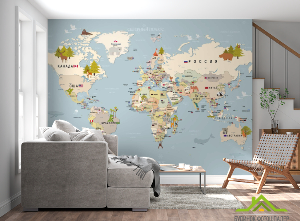 выбрать Фотошпалери Карта світу російською Фотошпалери карта Світу на стіну