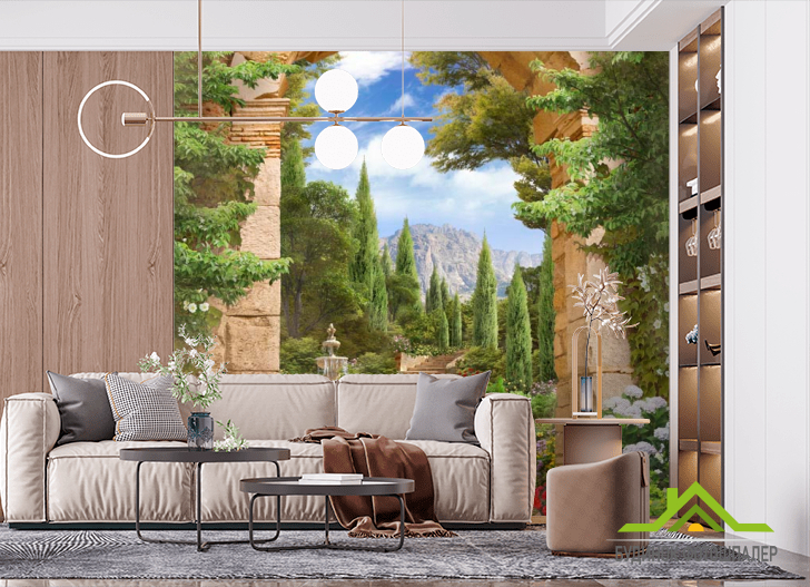 Фотообои Фонтан, арка, сад