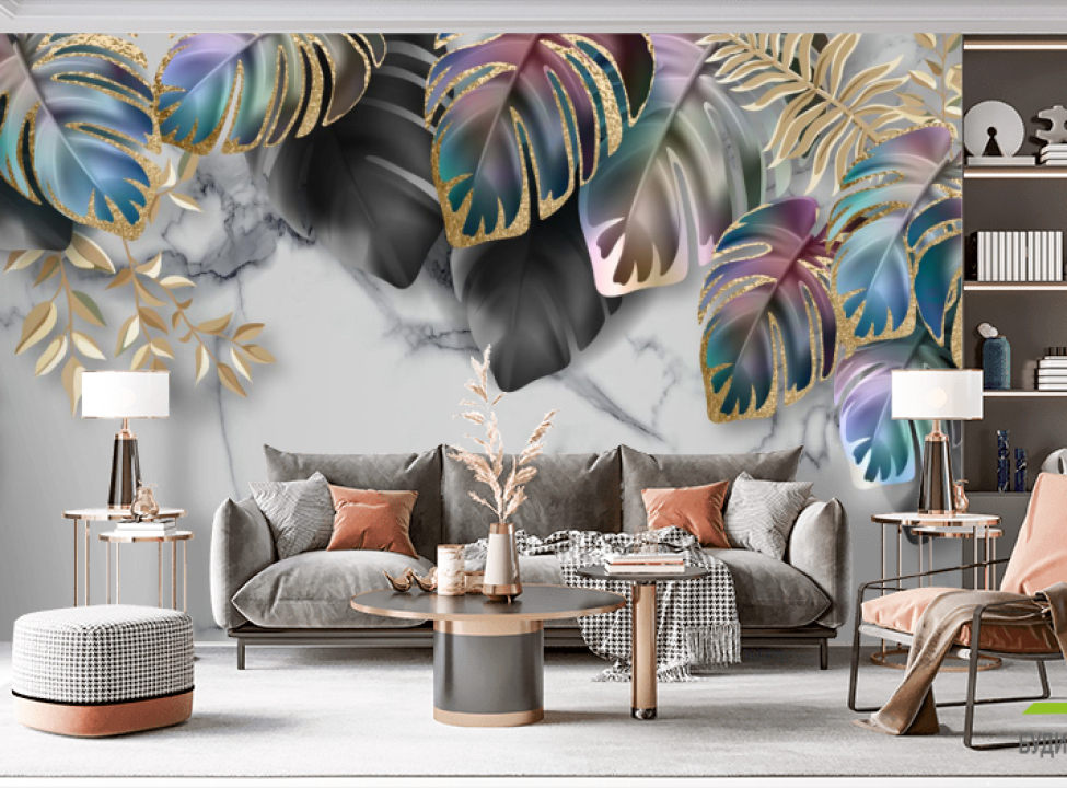 выбрать Фотообои тропические листья с золотом Фотообои с золочением на стену