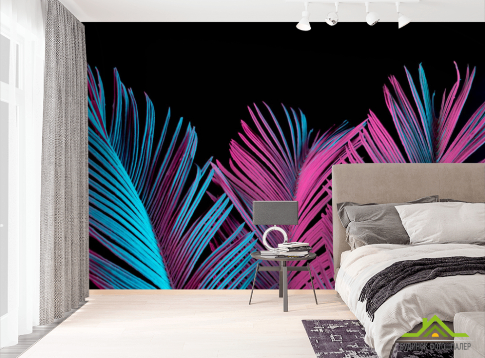 выбрать Фотообои Неоновые листья Фотообои тропические листья на стену