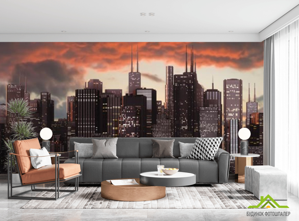 выбрать Фотообои закат над мегаполисом Фотообои ночной город на стену