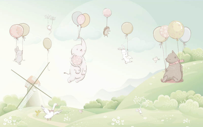 Фотообои животные на воздушных шариках