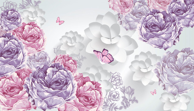 Фотообои Векторные цветы и бвбочки