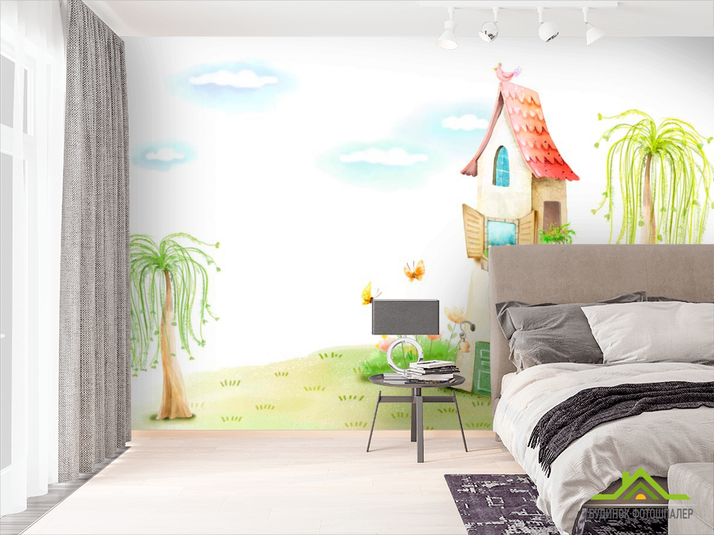 Фотошпалери Будиночок і берези