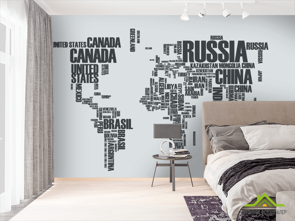 Фотообои Карта материков надписями