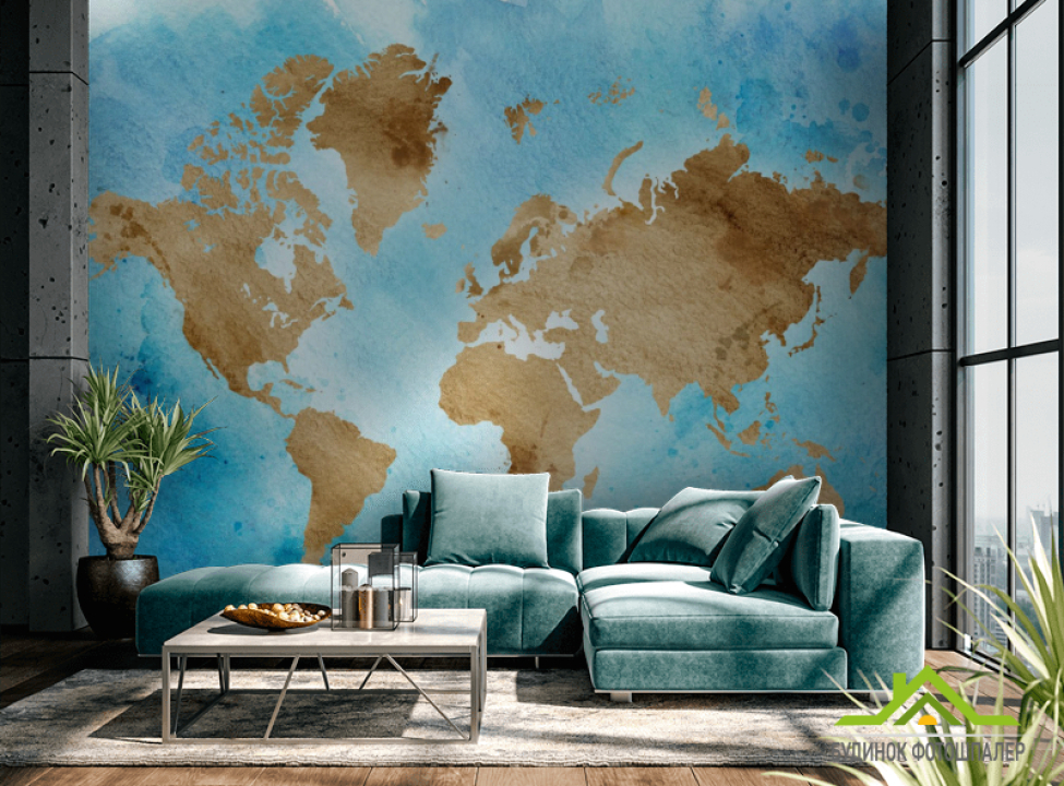 выбрать Фотошпалери акварельна карта Фотошпалери карта Світу на стіну