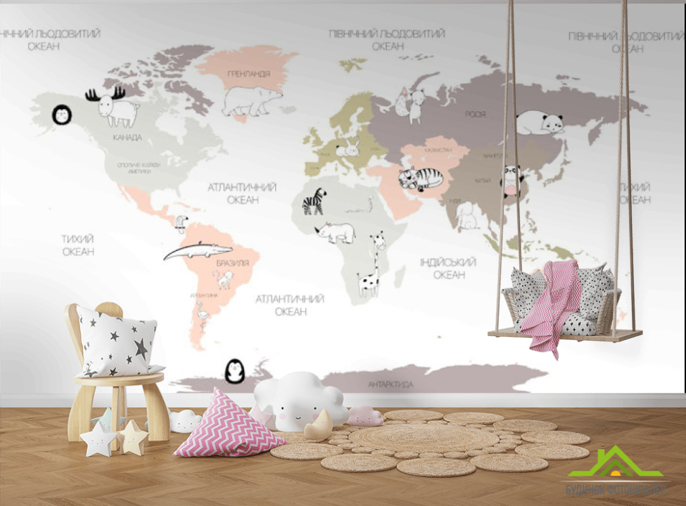 выбрать Фотообои Минималистичная карта в детскую на украинском Фотообои Развивающие карты на стену