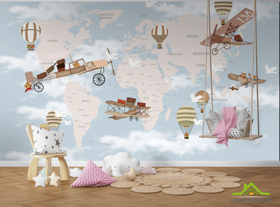 выбрать Фотообои Карта для комнаты мальчика Фотообои Развивающие карты на стену