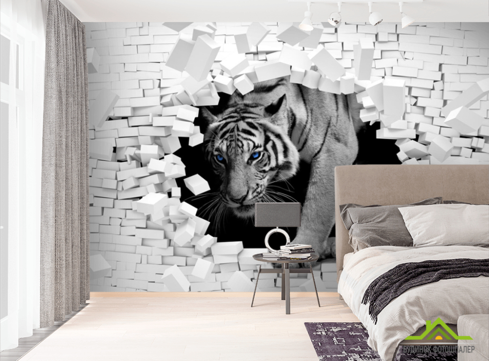 выбрать Фотошпалери Тигр із кам'яної стіни  на стіну