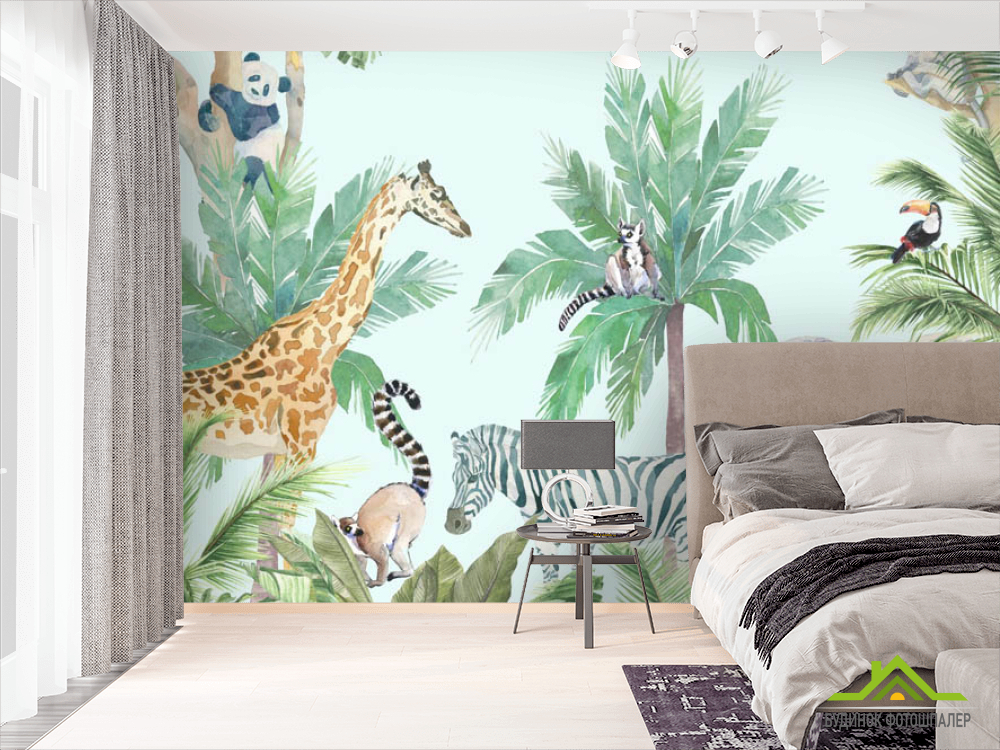 Фотошпалери слон, зебра, жираф