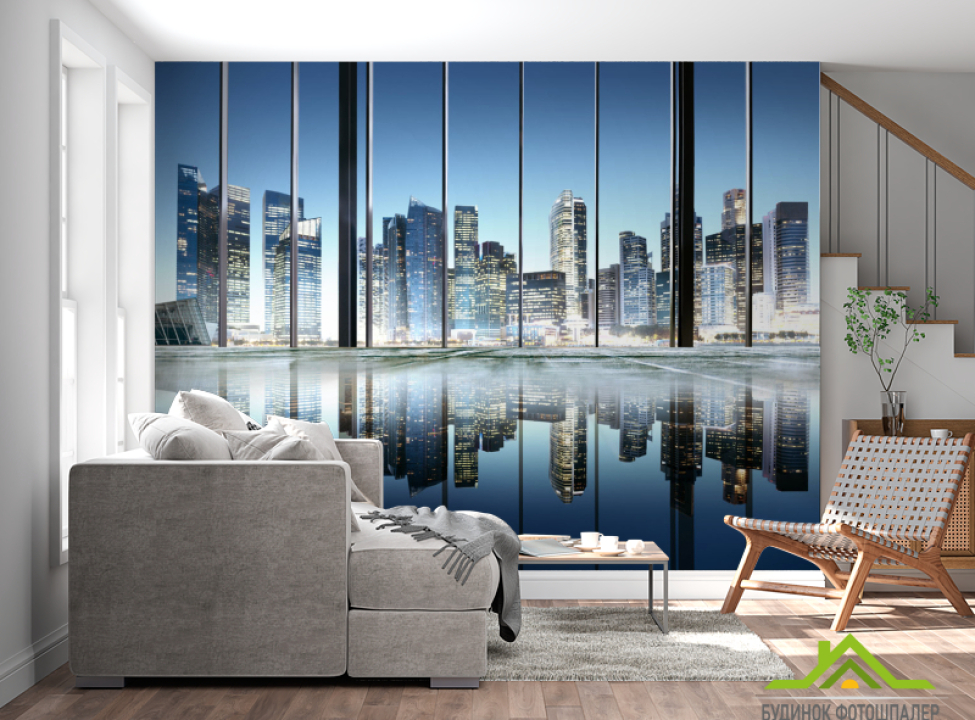 выбрать Фотошпалери Вид з вікна на місто Фотошпалери Вид з вікна на стіну