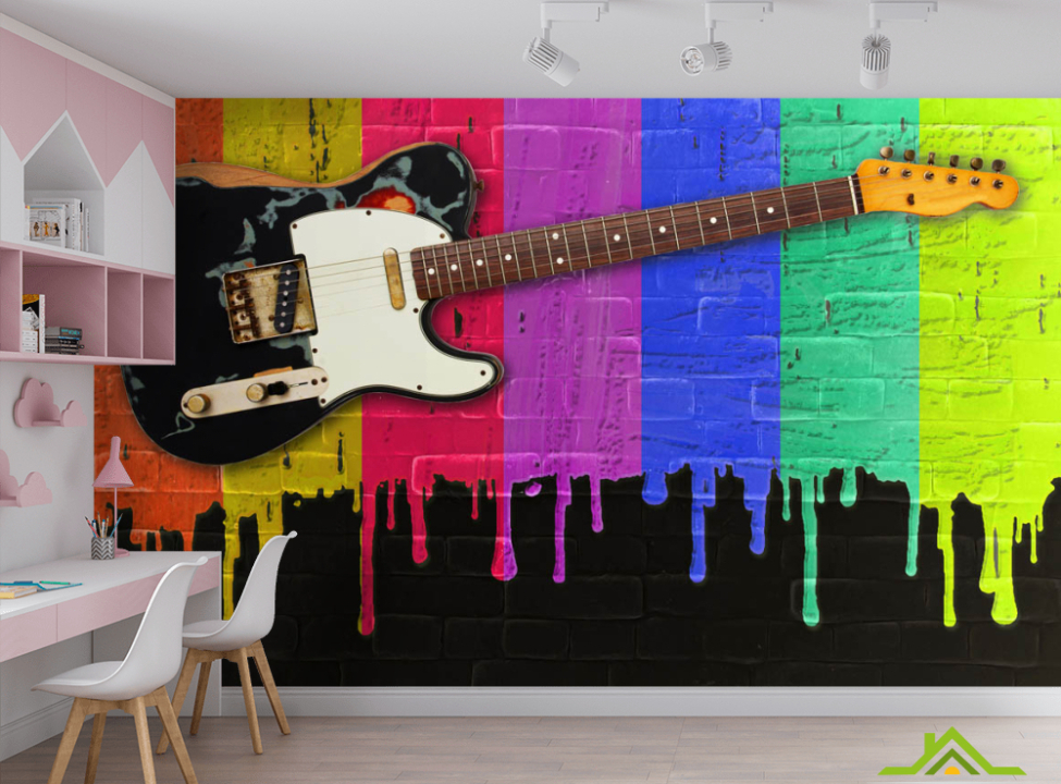 выбрать Фотошпалери Гітара на тлі фарб Фотообої для підлітка на стіну