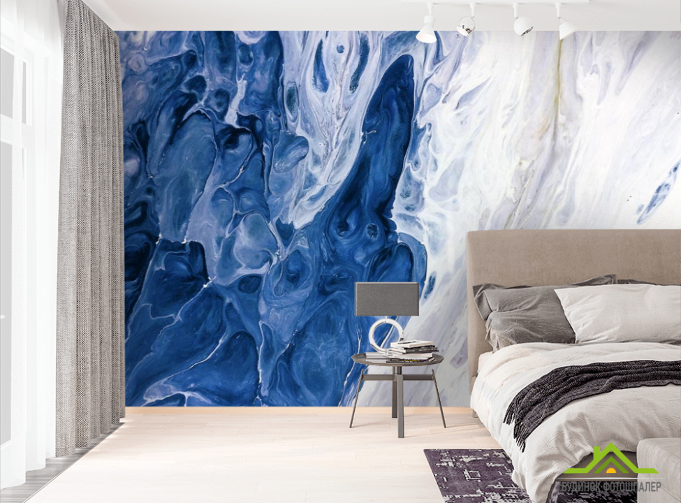 выбрать Фотообои синие и белые разводы на стіну
