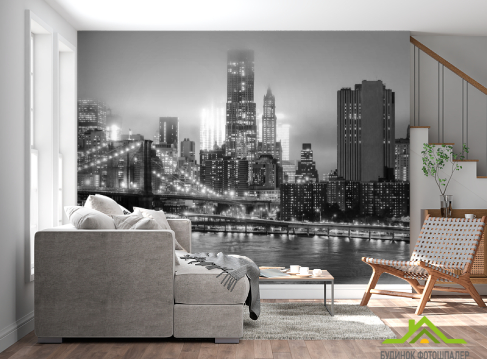 выбрать Фотошпалери чорно-біле місто сяючі вогні Фотошпалери Місто на стіну