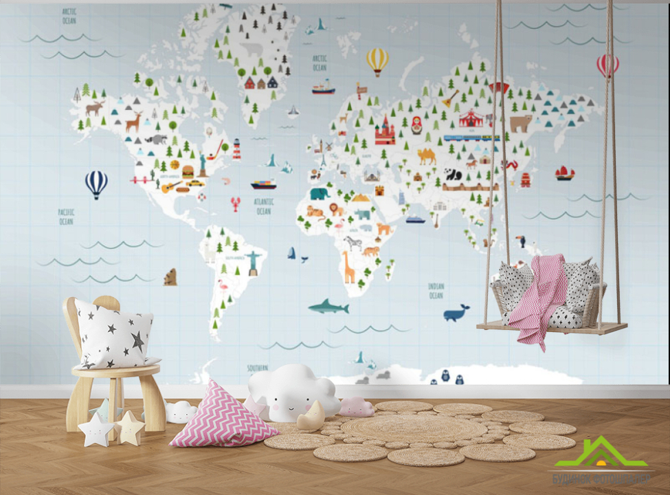 выбрать Фотообои Серая карта минималистичная Фотообои Развивающие карты на стену