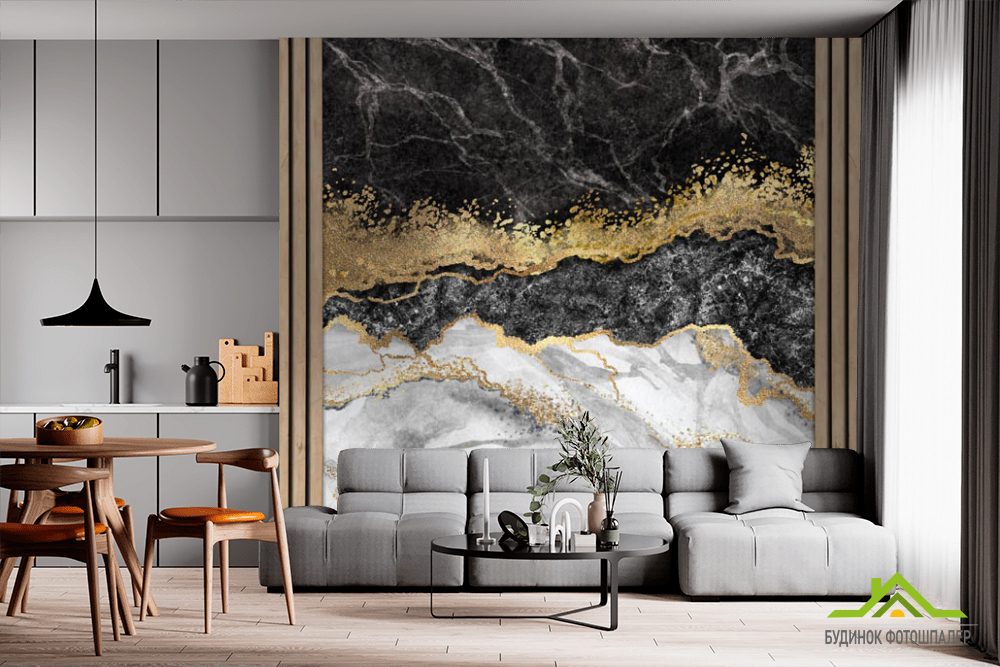 Фотошпалери мармур з дерев'яними панелями