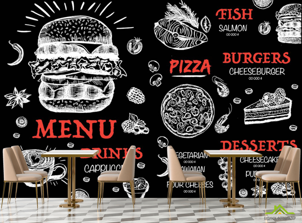 выбрать Фотошпалери для бургерної / піцерії Фотошпалери для кафе на стіну