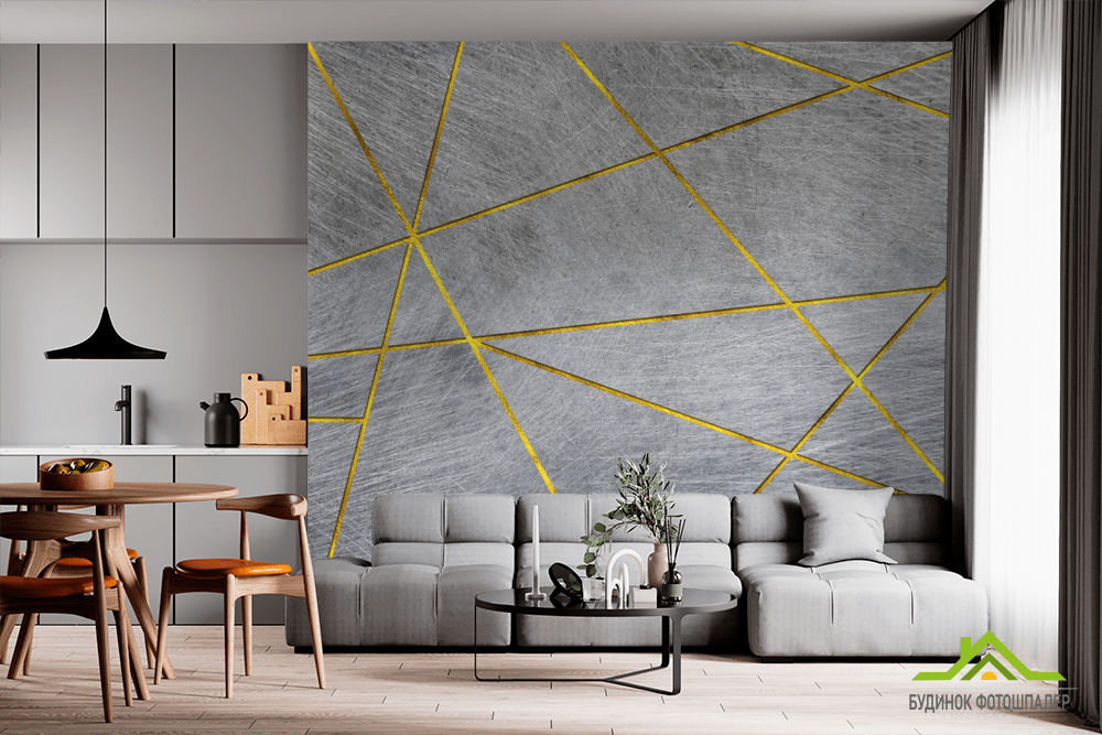 Фотообои серая стена с золотом