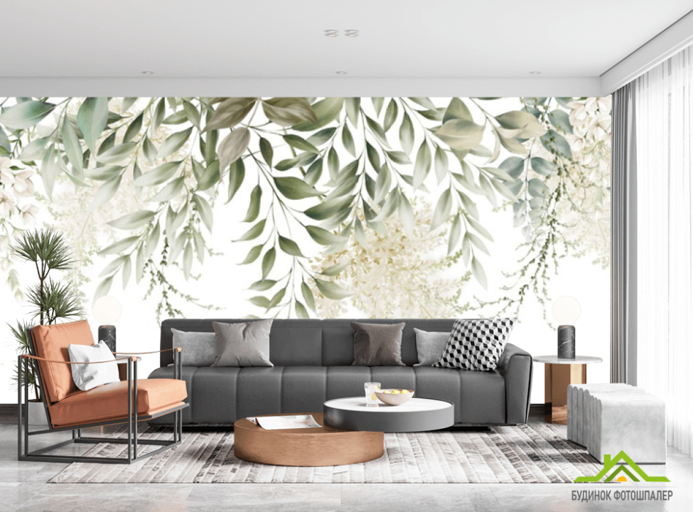 выбрать Фотообои Листья с потолка Фотообои тропические листья на стену