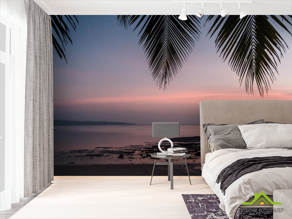 Фотошпалери захід під пальмою