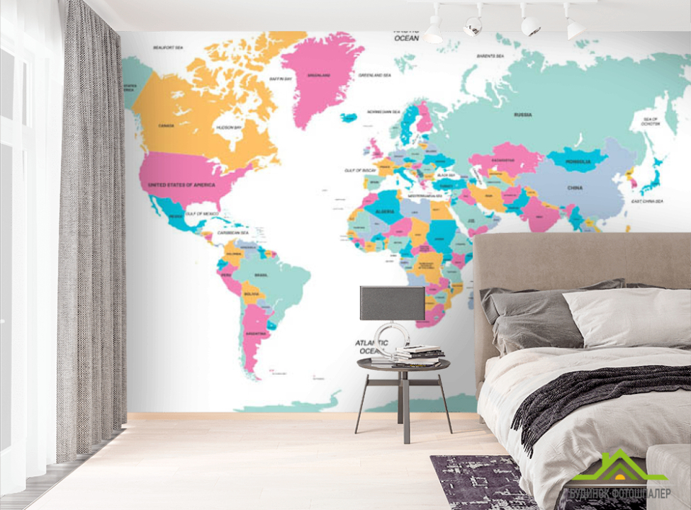выбрать Фотообои Яркая карта Фотообои карта Мира на стену