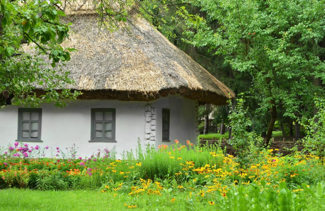 Фотошпалери будиночок з солом'яним дахом