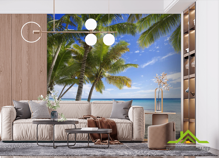 Фотошпалери тінь від пальм на березі моря