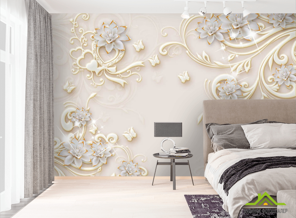 выбрать Фотошпалери Керамічні квіти з візерунками Фотошпалери 3Д барельєф на стіну