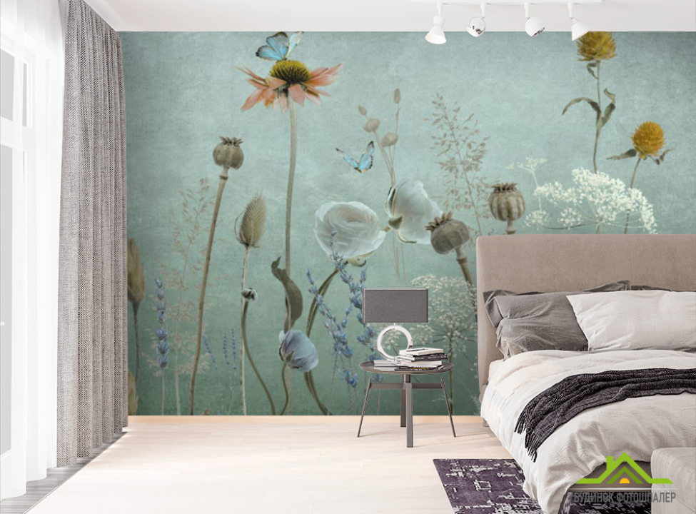 выбрать Фотошпалери польові дизайнерські квіти зелені Фотошпалери Квіти на стіну
