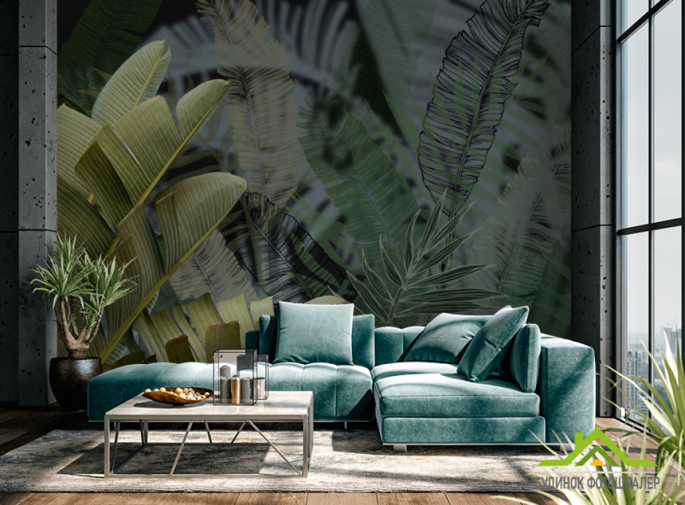 выбрать Фотошпалери дизайнерські листя Фотошпалери тропічні листя на стіну