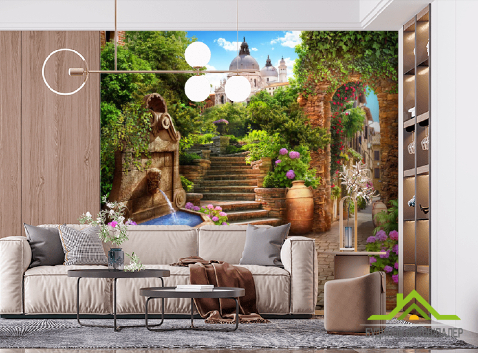 выбрать Фотошпалери Вуличка з квітами Фотошпалери Фрески на стіну