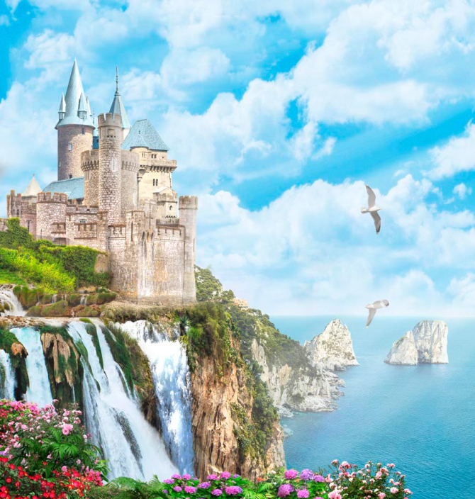 Фотошпалери Чайки, небо, замок