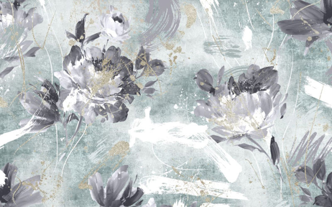 Фотошпалери дизайнерські квіти з бірюзовим золотом.