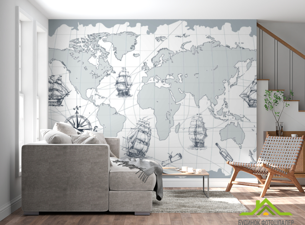 выбрать Фотошпалери Сіра ретро карта Фотошпалери карта Світу на стіну