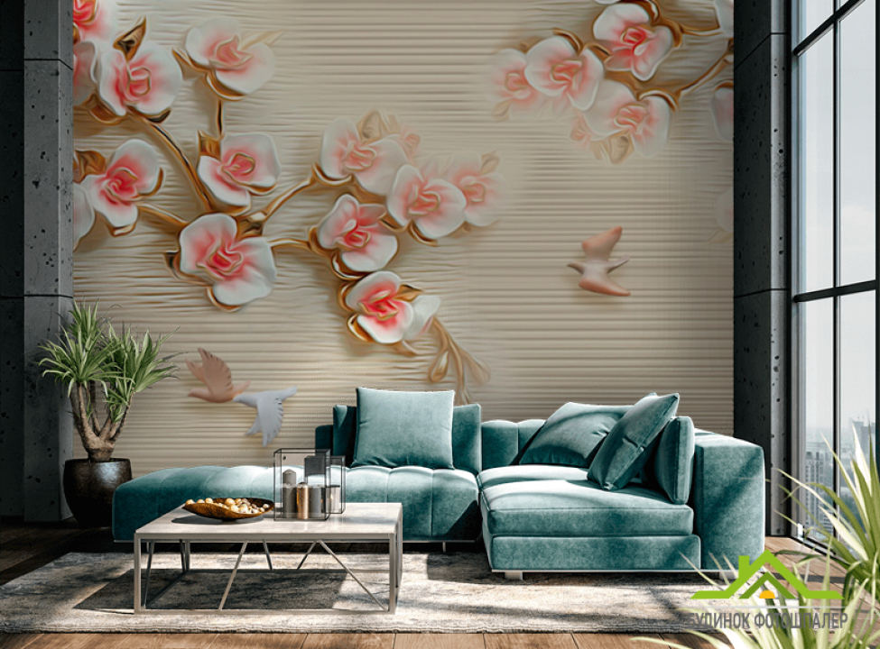 выбрать Фотошпалери Сакура стереоскопічний 3d Фотошпалери 3Д барельєф на стіну