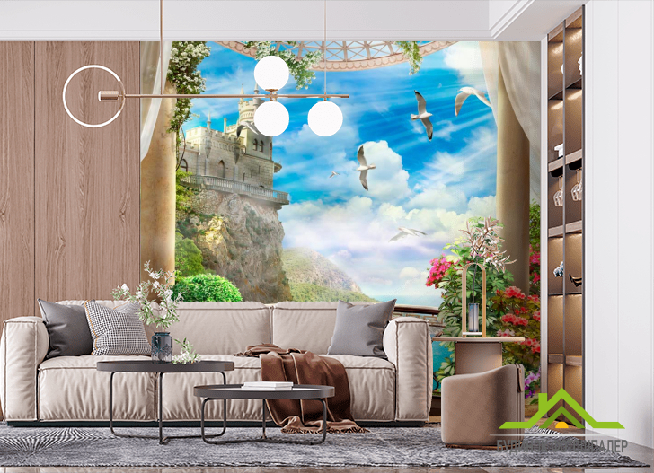 Фотошпалери Балкон, чайки, клумби