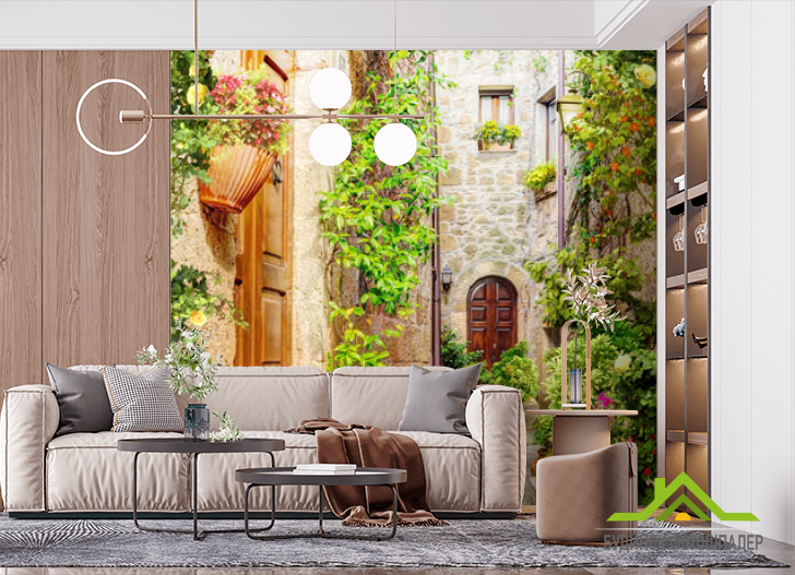 Фотообои Старинная улочка с вазонами