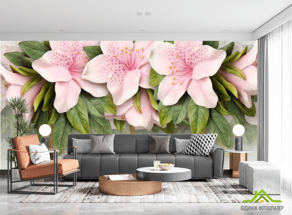 выбрать Фотошпалери Рожеві квіти Фотошпалери 3Д барельєф на стіну